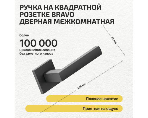 Комплект фурнитуры черная, Ручка дверная Bravo с магнитной защелкой, петлями бабочка, сантехнической заверткой