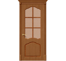 Дверь межкомнатная шпонированная «Каролина» Орех (Шпон файн-лайн) остекление Бронза