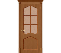 Дверь межкомнатная шпонированная «Каролина» Орех (Шпон файн-лайн) остекление Бронза