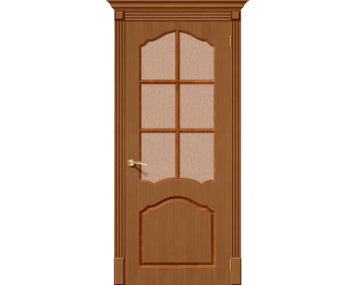 Дверь межкомнатная шпонированная «Каролина» Орех (Шпон файн-лайн) остекление Бронза