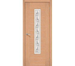 Дверь межкомнатная шпонированная «Рондо» Дуб Ф-05 (Шпон файн-лайн) остекление Сатинато белое, витраж