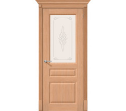 Дверь межкомнатная шпонированная «Статус-15» Дуб Ф-01 (Шпон файн-лайн) остекление Сатинато белое