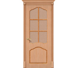 Дверь межкомнатная шпонированная «Каролина» Дуб Ф-05 (Шпон файн-лайн) остекление Бронза