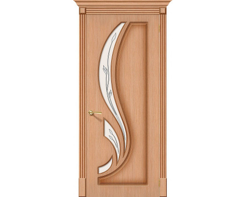 Дверь межкомнатная шпонированная «Лилия» Дуб Ф-05 (Шпон файн-лайн) остекление Сатинато белое