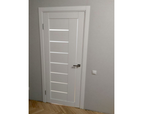 Дверь межкомнатная из эко шпона «Браво-29» White Wood остекление Magic Fog