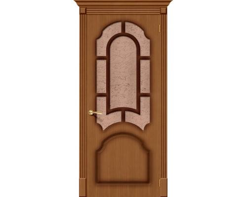 Дверь межкомнатная шпонированная «Соната» Орех (Шпон файн-лайн) остекление Бронза