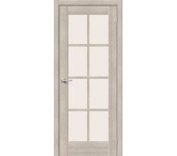 Дверь межкомнатная из эко шпона «Прима-11.1» Cappuccino Melinga остекление Magic Fog