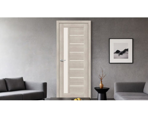 Дверь межкомнатная из эко шпона «Браво-27» Cappuccino Melinga остекление Magic Fog