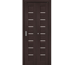 Дверь межкомнатная из эко шпона складная «Браво-22» Wenge Melinga остекление Magic Fog