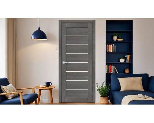 Дверь межкомнатная из эко шпона «Браво-22» Grey Melinga остекление Magic Fog