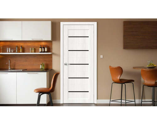 Дверь межкомнатная из эко шпона «Мода-22 Black Line» White Dreamline глухая