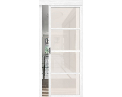 Дверь раздвижная из эко шпона «Твигги-11.3» Snow Melinga остекление Magic Fog
