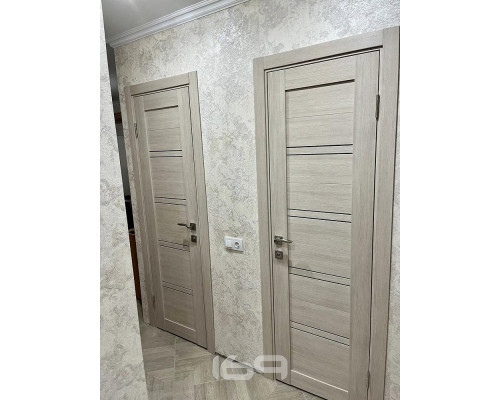 Дверь межкомнатная из эко шпона «Браво-28» Cappuccino Melinga остекление Magic Fog