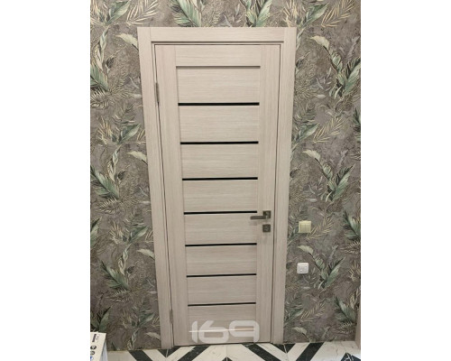 Дверь межкомнатная из эко шпона «Браво-22» Cappuccino Melinga остекление Magic Fog