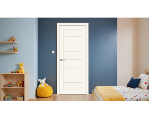 Дверь межкомнатная из эко шпона «Браво-22» White Wood остекление Magic Fog