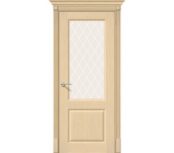 Дверь межкомнатная шпонированная «Статус-13» Ф-22 (БелДуб) (Шпон файн-лайн) остекление Сатинато белое