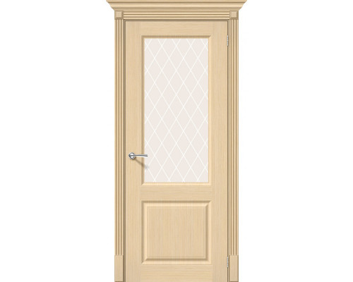 Дверь межкомнатная шпонированная «Статус-13» Ф-22 (БелДуб) (Шпон файн-лайн) остекление Сатинато белое