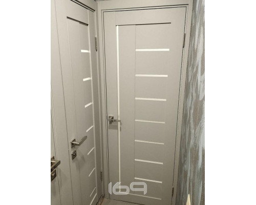 Дверь межкомнатная из эко шпона «Браво-29» Grey Wood остекление Magic Fog