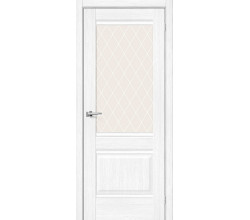 Дверь межкомнатная из эко шпона «Прима-3» Snow Melinga стекло White Сrystal