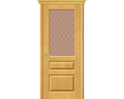 Дверь межкомнатная из Массива сосны «М5» Т-04 (Медовый) остекление художественное