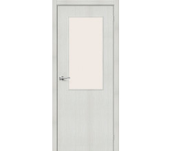 Дверь межкомнатная из эко шпона «Браво-7» Bianco Veralinga остекление Magic Fog