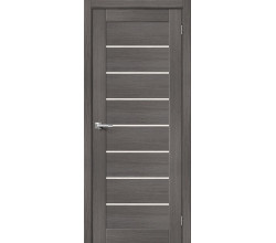 Дверь межкомнатная из эко шпона «Браво-22» Grey Melinga остекление Magic Fog