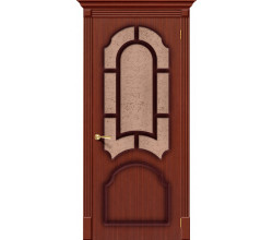 Дверь межкомнатная шпонированная «Соната» Макоре (Шпон файн-лайн) остекление Бронза