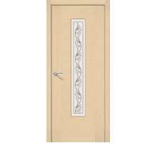 Дверь межкомнатная шпонированная «Рондо» Беленый дуб (Шпон файн-лайн) остекление Сатинато белое, витраж