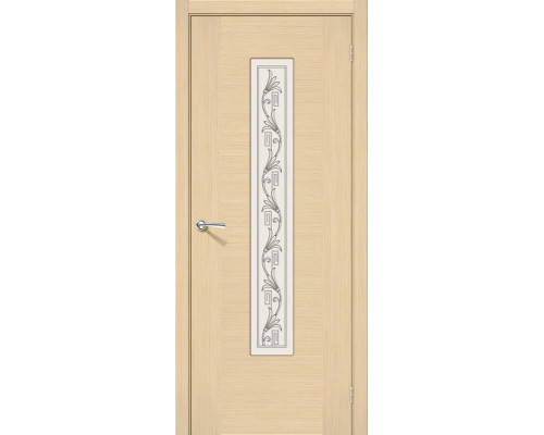Дверь межкомнатная шпонированная «Рондо» Беленый дуб (Шпон файн-лайн) остекление Сатинато белое, витраж