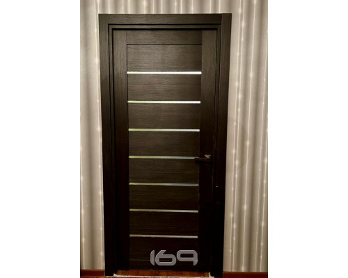 Дверь межкомнатная из эко шпона «Браво-22» Wenge Melinga остекление Magic Fog
