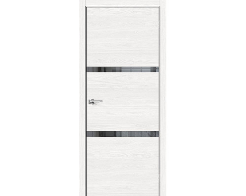 Дверь межкомнатная из эко шпона «Браво-2.55» White Skyline остекление зеркало в цвете 