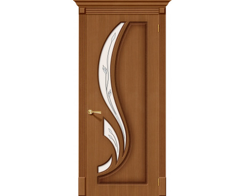 Дверь межкомнатная шпонированная «Лилия» Орех (Шпон файн-лайн) остекление Сатинато белое