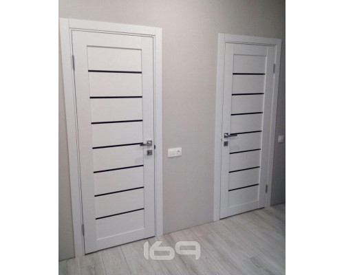 Дверь межкомнатная из эко шпона «Браво-22» Snow Melinga остекление Magic Fog