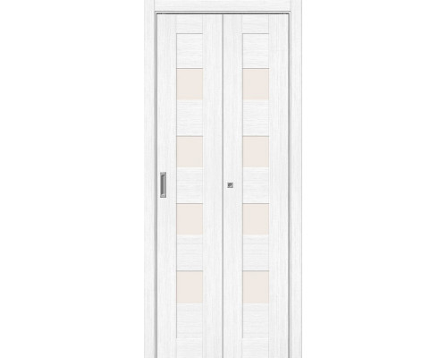 Дверь межкомнатная из эко шпона складная «Bravo-23» Snow Melinga остекление Magic Fog