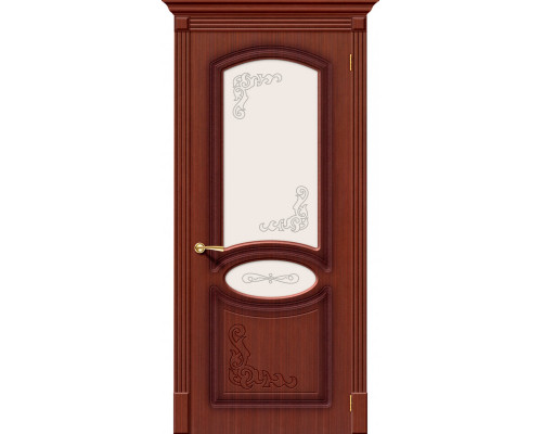 Дверь межкомнатная шпонированная «Азалия» Макоре (Шпон файн-лайн) остекление Сатинато белое