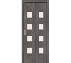 Дверь межкомнатная из эко шпона складная «Bravo-23» Grey Melinga остекление Magic Fog