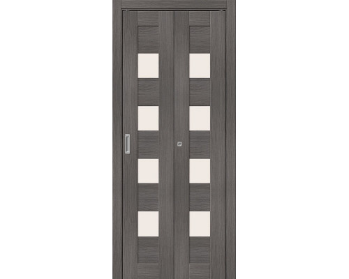 Дверь межкомнатная из эко шпона складная «Bravo-23» Grey Melinga остекление Magic Fog