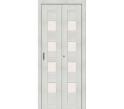 Дверь межкомнатная из эко шпона складная «Bravo-23» Bianco Veralinga остекление Magic Fog