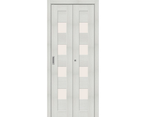 Дверь межкомнатная из эко шпона складная «Bravo-23» Bianco Veralinga остекление Magic Fog