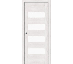 Дверь межкомнатная из эко шпона «Браво-23» Bianco Veralinga остекление Magic Fog