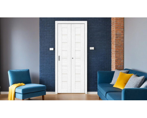 Дверь межкомнатная из эко шпона складная «Bravo-22» Snow Melinga остекление Magic Fog