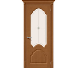 Дверь межкомнатная шпонированная «Афина» Орех Ф-11 (Шпон файн-лайн) остекление Сатинато белое