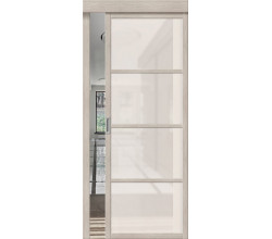 Дверь раздвижная из эко шпона «Твигги-11.3» Cappuccino Melinga остекление Magic Fog