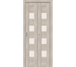 Дверь межкомнатная из эко шпона складная «Браво-23» Cappuccino Melinga остекление Magic Fog