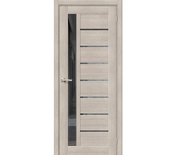 Дверь межкомнатная из эко шпона «Браво-27» Cappuccino Melinga остекление Mirox Grey