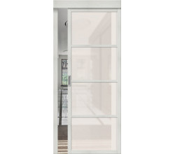 Дверь раздвижная из эко шпона «Твигги-11.3» Bianco Melinga остекление Magic Fog