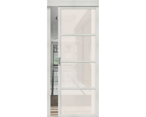 Дверь раздвижная из эко шпона «Твигги-11.3» Bianco Melinga остекление Magic Fog