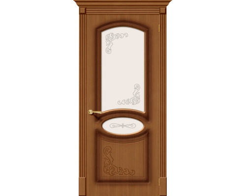 Дверь межкомнатная шпонированная «Азалия» Орех (Шпон файн-лайн) остекление Сатинато белое