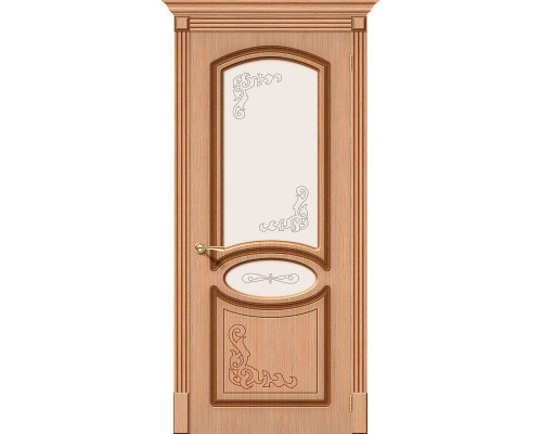 Дверь межкомнатная шпонированная «Азалия» Дуб Ф-05 (Шпон файн-лайн) остекление Сатинато белое