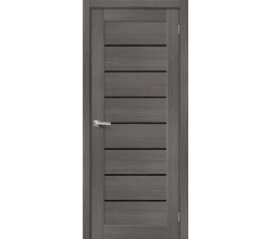 Дверь межкомнатная из эко шпона «Браво-22» Grey Melinga остекление Black Shine